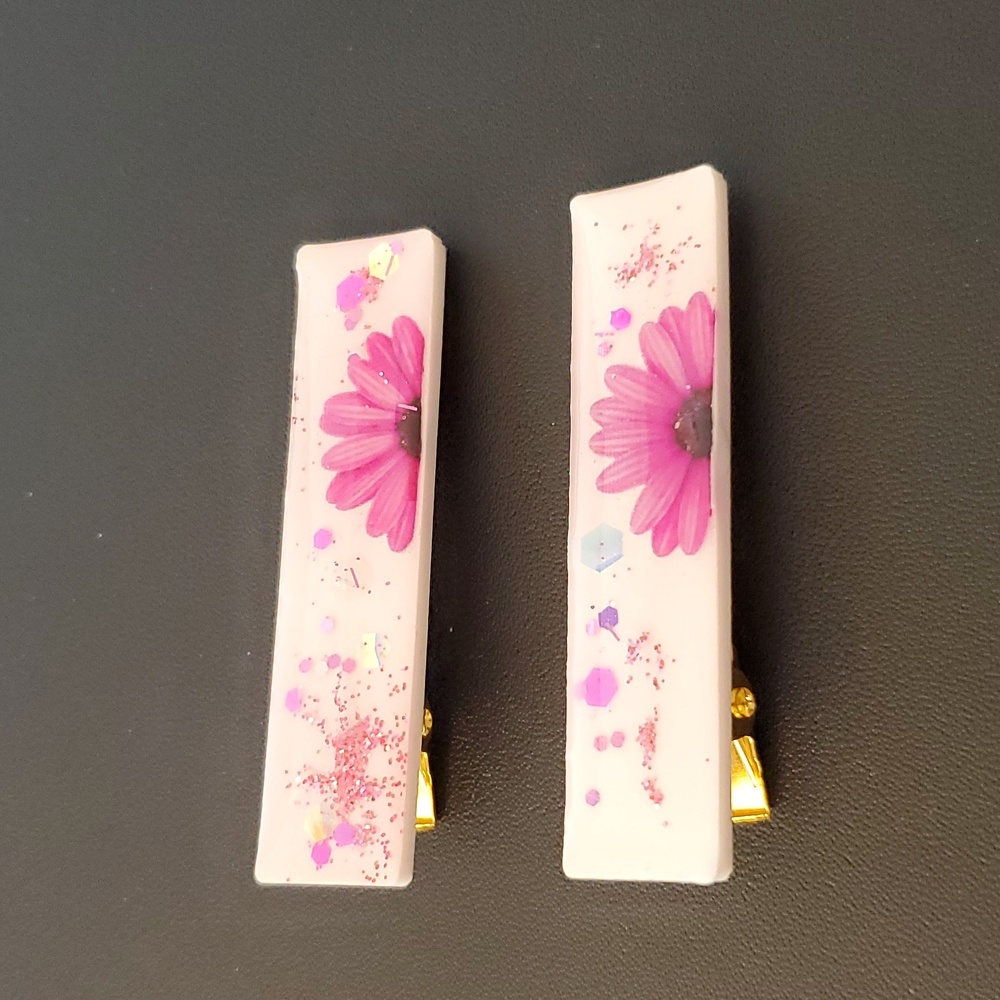 🎁5/$25🎁Hand-made HandCrafted Glitter Floral Vibes Resin Hairclip Barrettes New